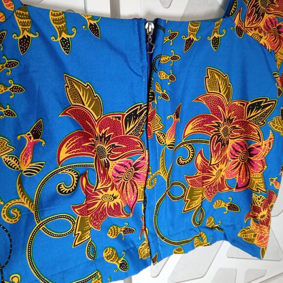 VeroEx Handmade Floral Cropped Blouse Womens 8 African Vibrant Maximalist Bold - Picture 7 of 13